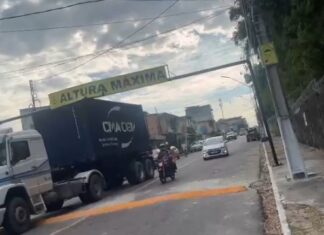 Cansados de esperar pela Prefeitura, moradores instalam limitador em Manaus Limitador de altura d24am
