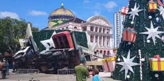 Trabalhador morre após guindaste tombar durante montagem de árvore de Natal em Manaus